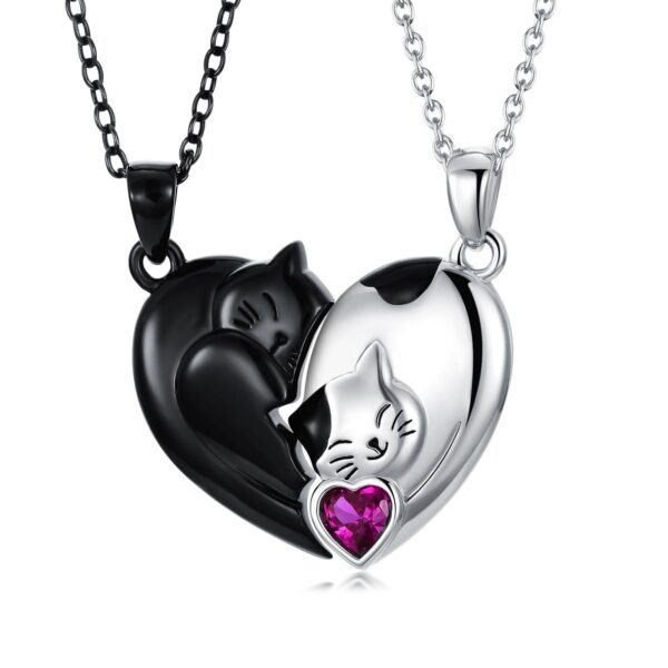 Couple Stitching Love Black And White  Hug Cute Pet Cat Couple Pendant Necklace For Women Girls Fashion Exquisite Gift - Image 4